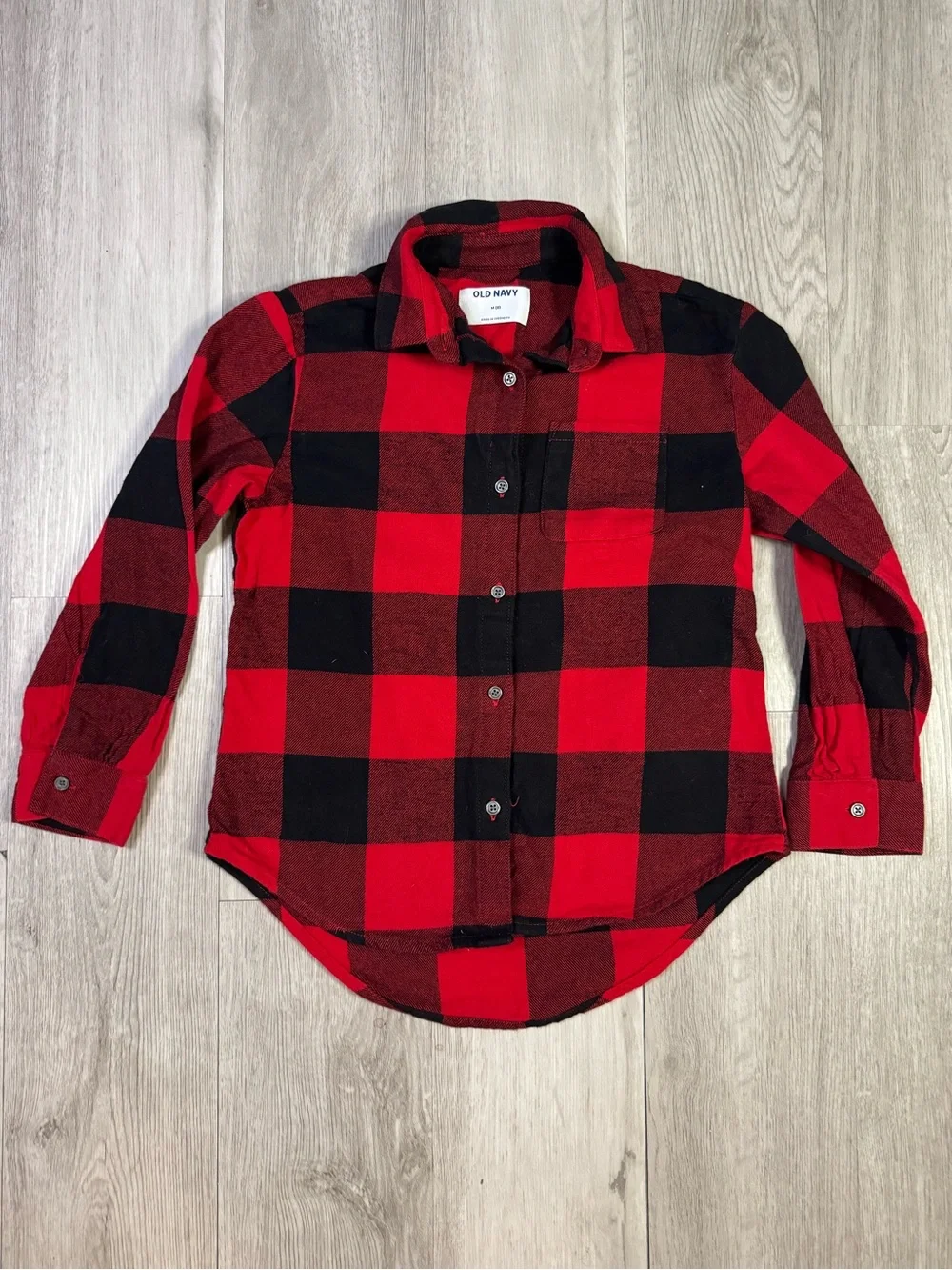 Old Navy Boys Red And Black Plaid Long Sleeve Button Down Flannel Medium 8.